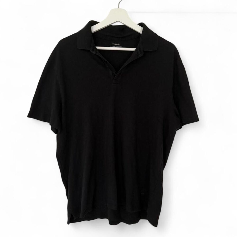 Vince Mens Black Polo Shirt Size Large L Short Sleeve Premium Slub Cotton